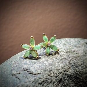 Anthropologie Green Flower Earrings